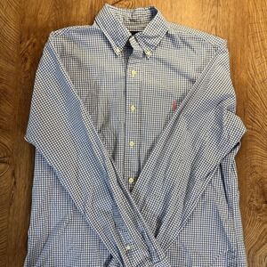 RALPH LAUREN Mens Button Down Blue Gingham Casual Dress Shirt 100% cotton Size M